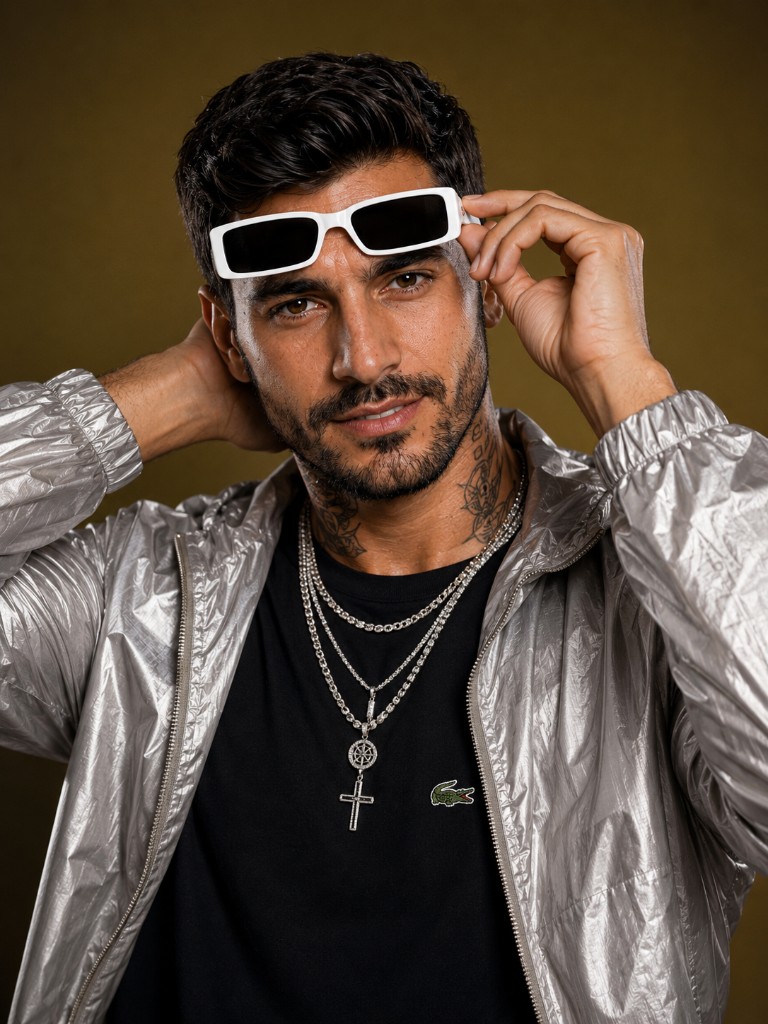 Retrato masculino em fundo vermelho